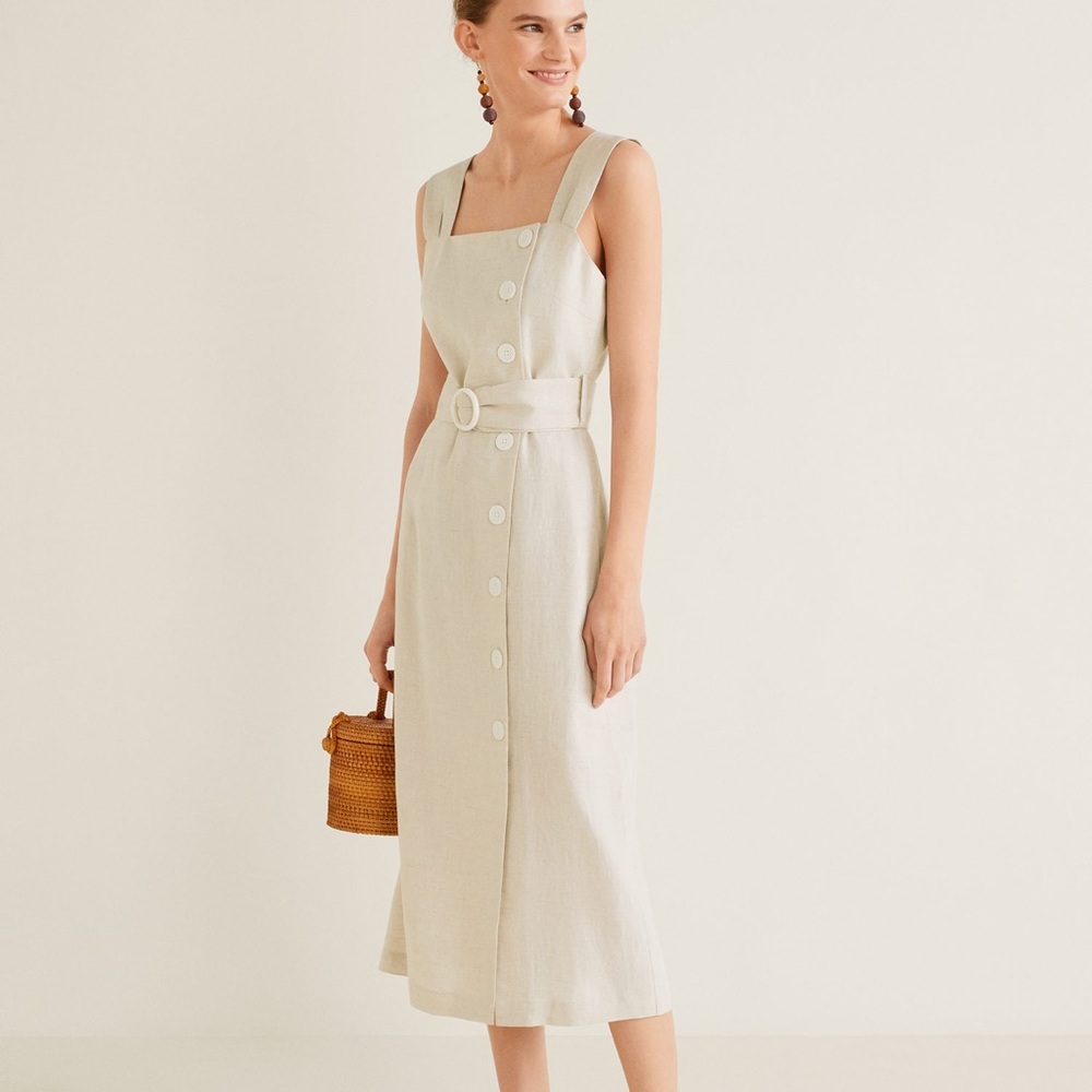 Buttoned linen blend dress